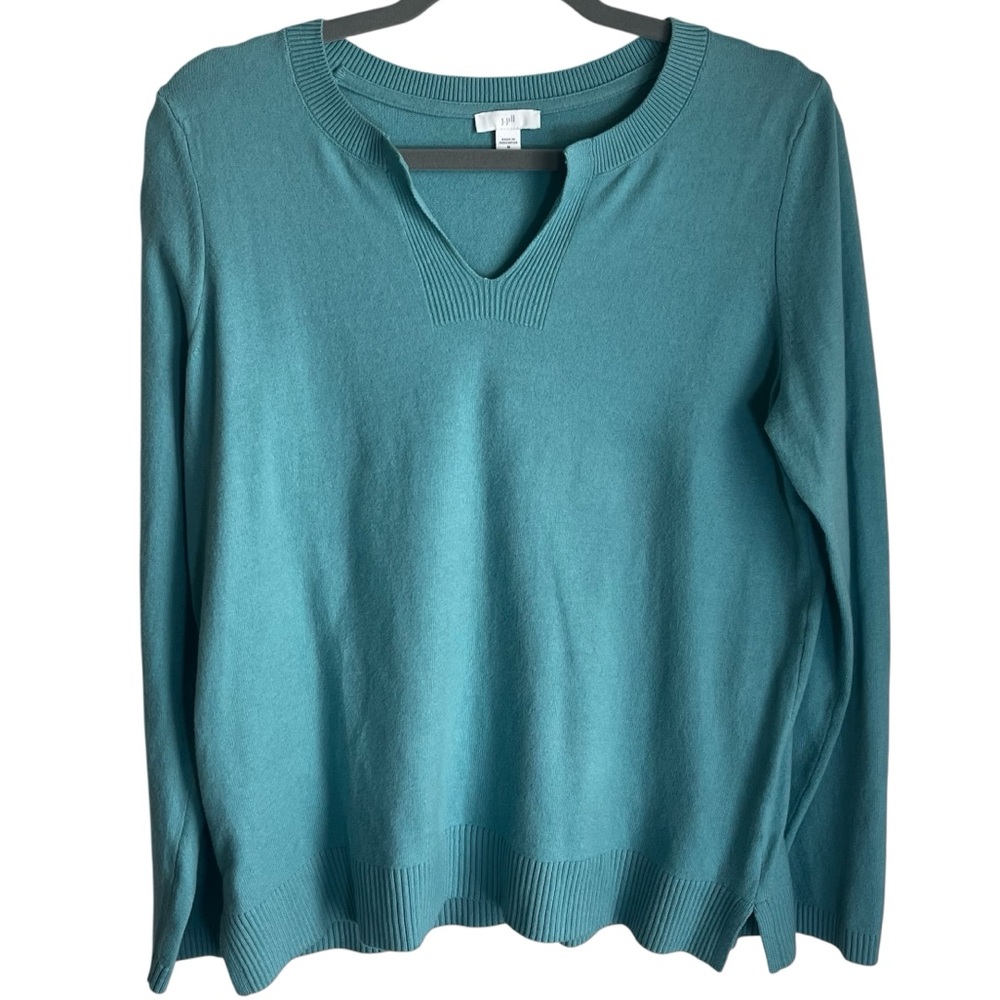J. Jill Split V-Neck Teal Lightweight Sweater Size Medium